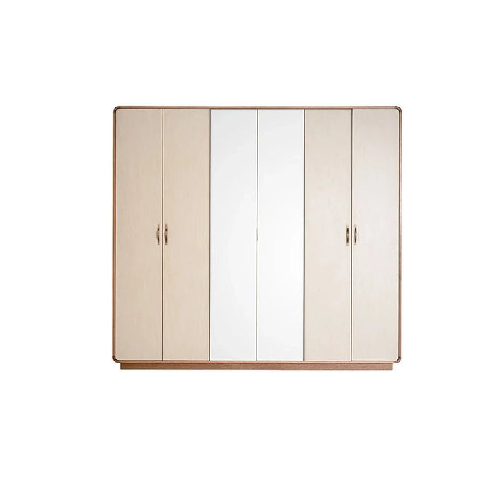 Nordomi 6 Door Wardrobe With 2 Mirrors - Beige/Natural - With 2-Year Warranty