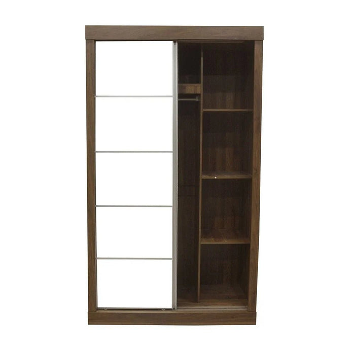Supreme 2-Door Compact Sliding Door Wardrobe with Mirrors - Light Walnut - With 2-Year Warranty