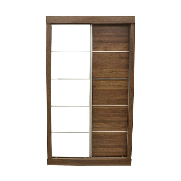 Supreme 2-Door Compact Sliding Door Wardrobe with Mirrors - Light Walnut - With 2-Year Warranty