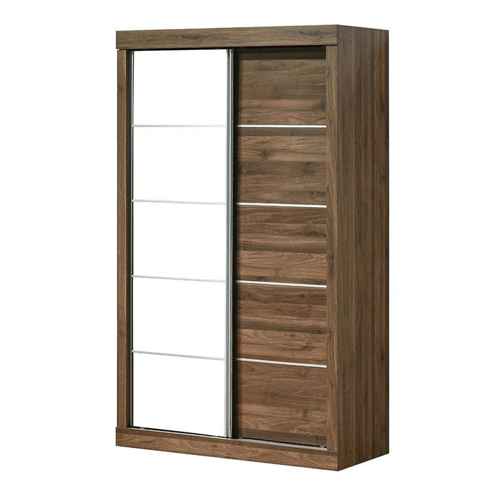 Supreme 2-Door Compact Sliding Door Wardrobe with Mirrors - Light Walnut - With 2-Year Warranty
