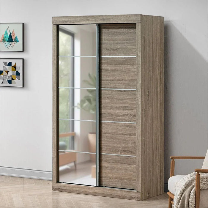 Supreme 2-Door Compact Sliding Door Wardrobe with Mirrors - French Sonoma Oak - With 2-Year Warranty
