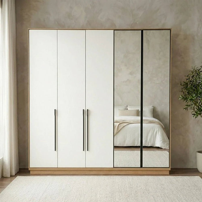 Amara 5 Door Wardrobe With 2 Glass - Oak/White