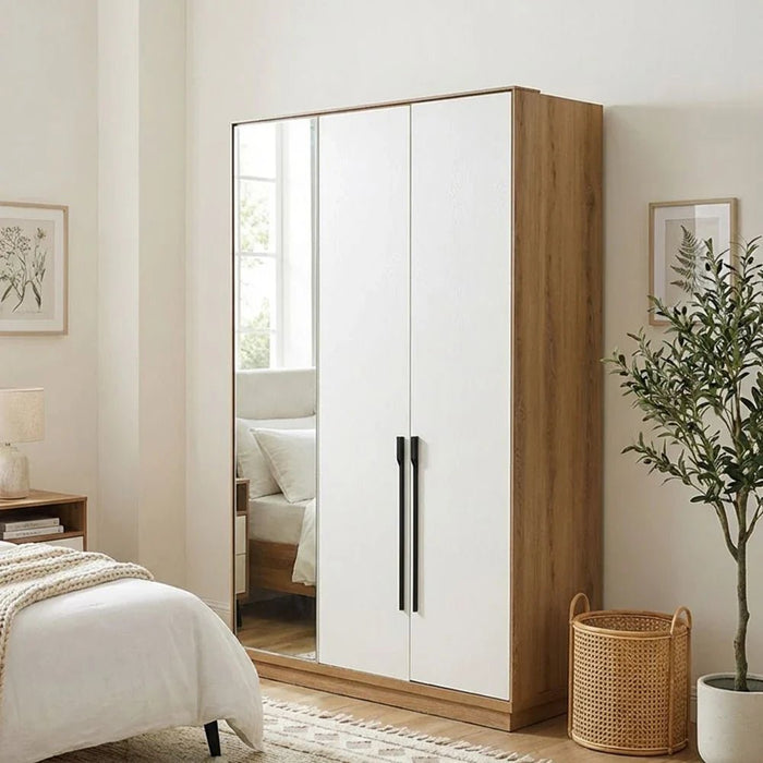 Amara 3 Door Wardrobe With 1 Mirror -Oak/White