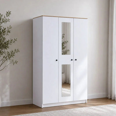 Pera 3 Door Wardrobe With Mirror White / Light Oak