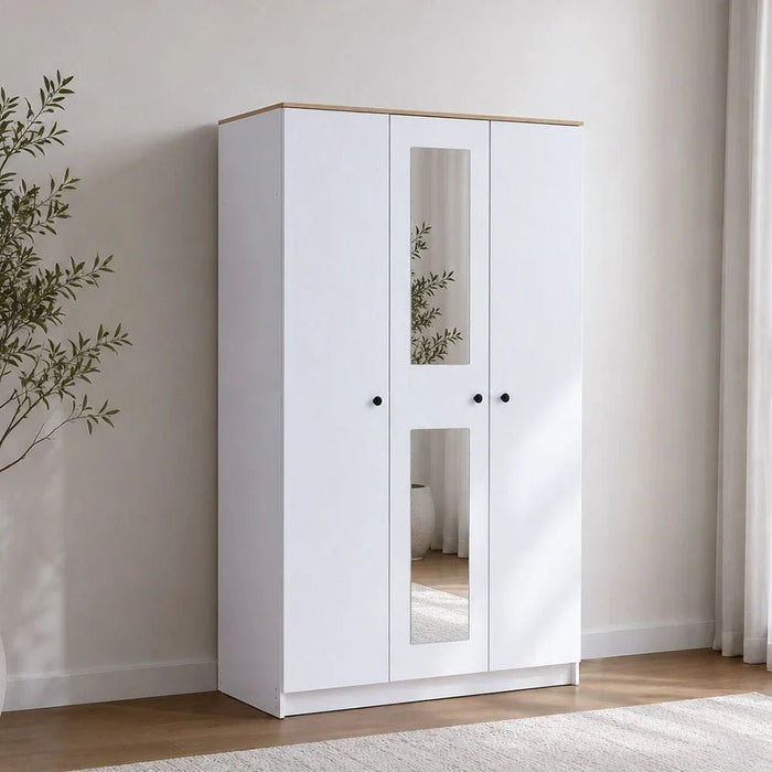 Pera 3 Door Wardrobe With Mirror White / Light Oak