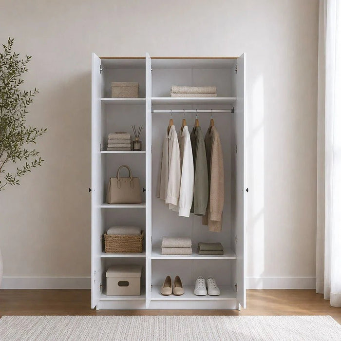 Pera 3 Door Wardrobe With Mirror White / Light Oak
