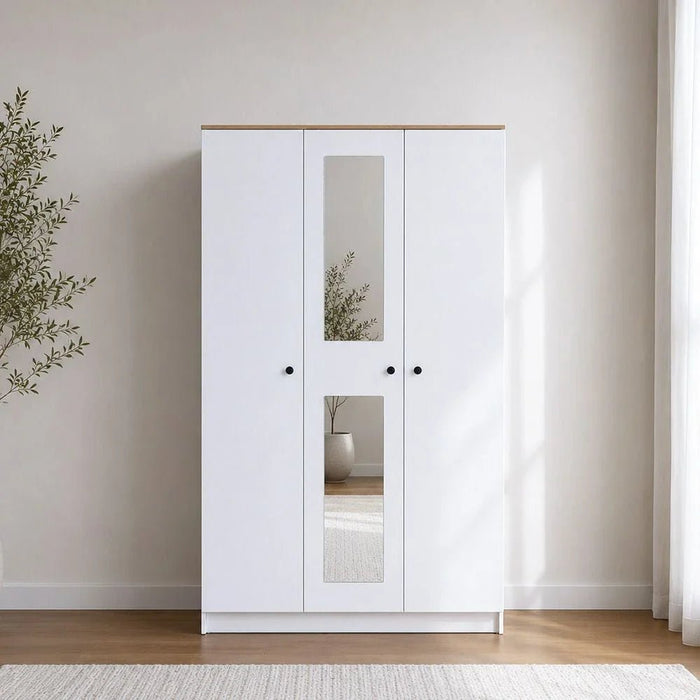 Pera 3 Door Wardrobe With Mirror White / Light Oak