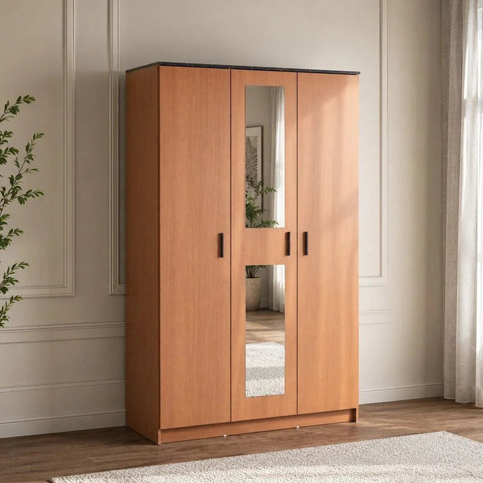 Pera 3 Door Wardrobe With Mirror Walnut/Black Marble