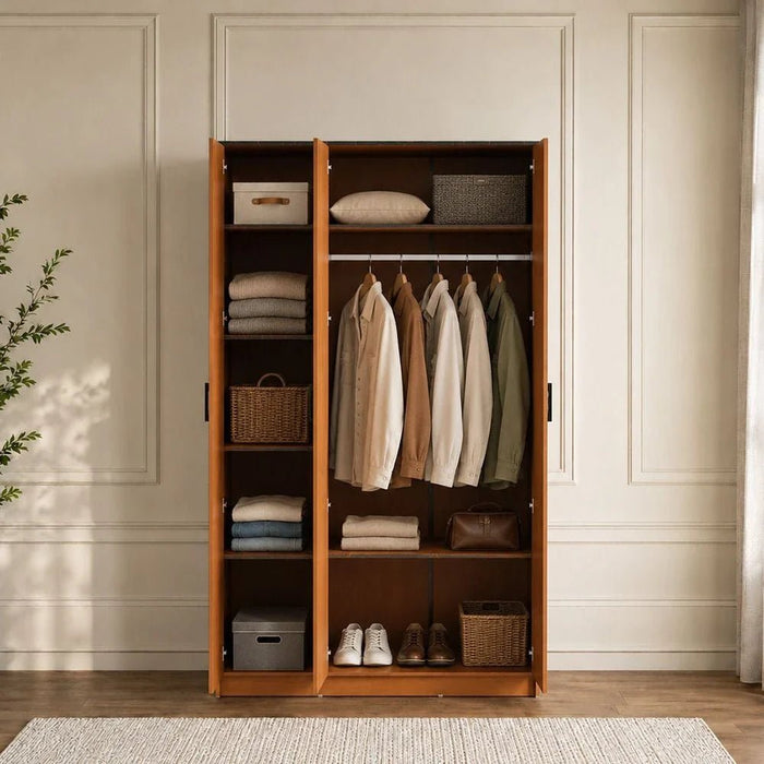 Pera 3 Door Wardrobe With Mirror Walnut/Black Marble