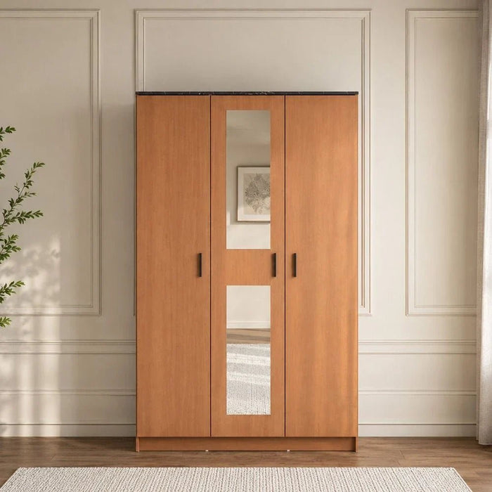 Pera 3 Door Wardrobe With Mirror Walnut/Black Marble