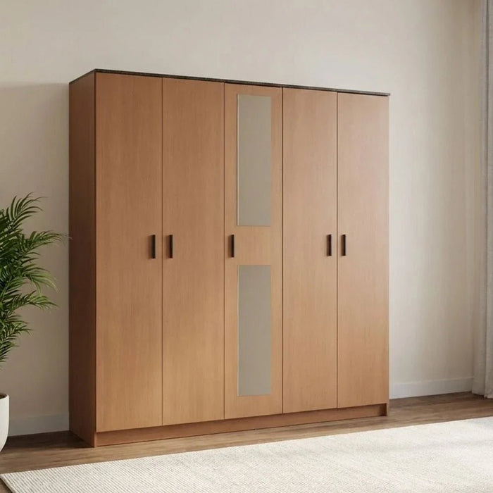 Pera 5 Door Wardrobe With Mirror Walnut/Black Marble
