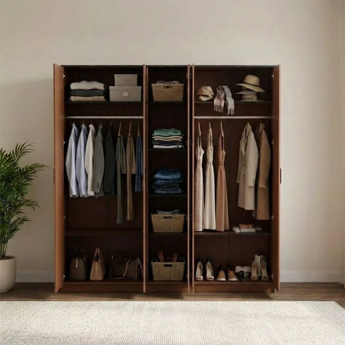 Pera 5 Door Wardrobe With Mirror Walnut/Black Marble