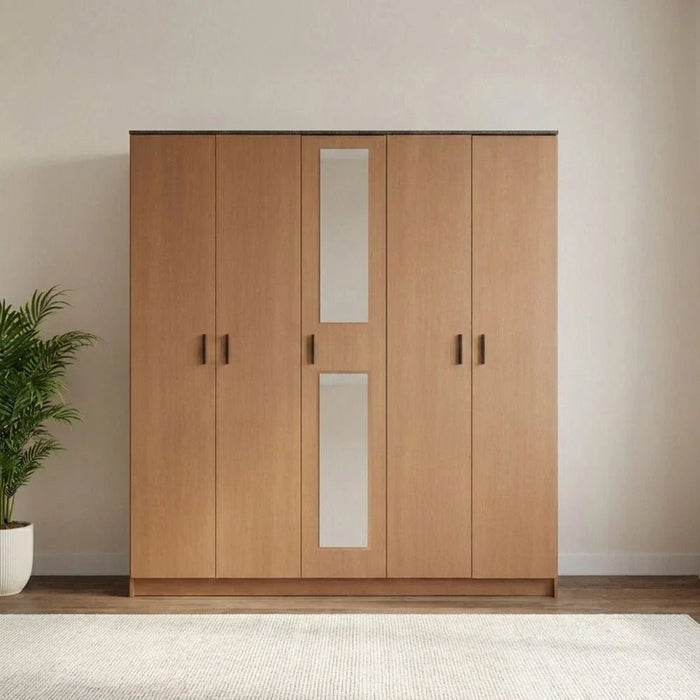 Pera 5 Door Wardrobe With Mirror Walnut/Black Marble