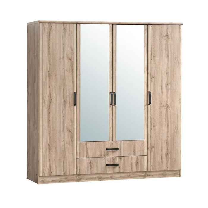 Raymond 4 Door Wardrobe With 2 Drawers & 2Mirrors-Canada Oak