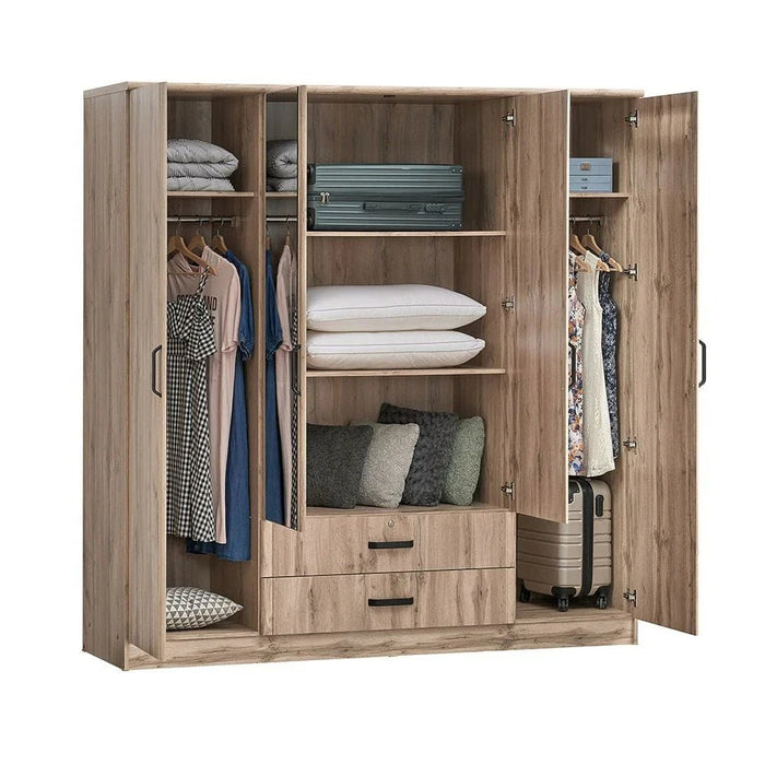 Raymond 4 Door Wardrobe With 2 Drawers & 2Mirrors-Canada Oak