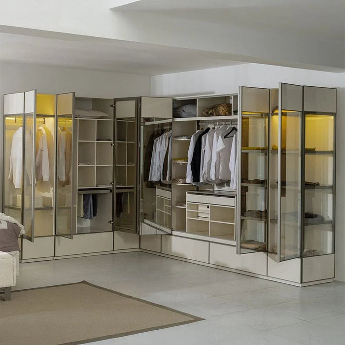 Paris Accordion Modular Wardrobe with Hidden Safe, LED & 2 Drawers - Beige - With 5-Year Warranty