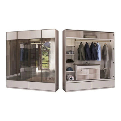 Paris Accordion Modular Wardrobe with Hidden Safe, LED & 2 Drawers - Beige - With 5-Year Warranty