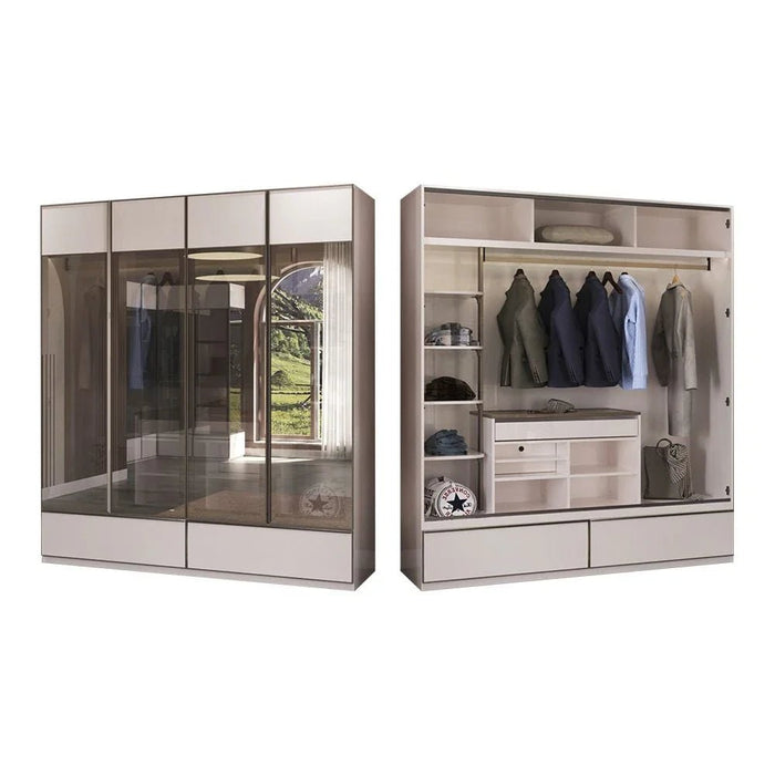 Paris Accordion Modular Wardrobe with Hidden Safe, LED & 2 Drawers - Beige - With 5-Year Warranty
