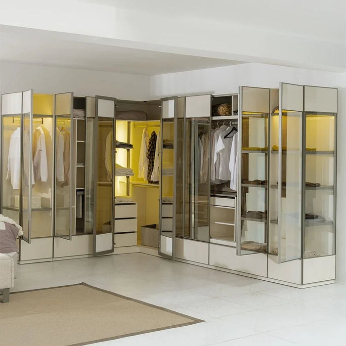 Paris Corner Wardrobe With Led & 3 Drawers - Beige