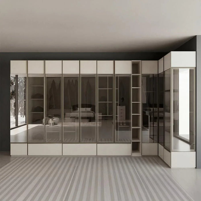Paris Corner Wardrobe With Led & 3 Drawers - Beige