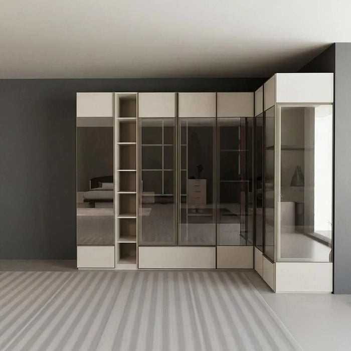 Paris Corner Wardrobe With Led & 3 Drawers - Beige