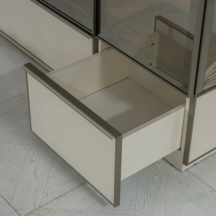 Paris 50Cm Right Wardrobe With Led, Glass Shelves & Drawer - Beige