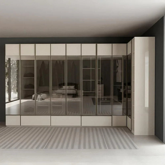 Paris 50Cm Right Wardrobe With Led, Glass Shelves & Drawer - Beige