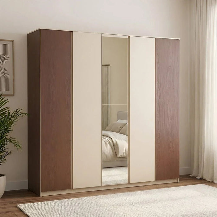 Bellano 5 Door Wardrobe With Mirror - Taupe/Wenge