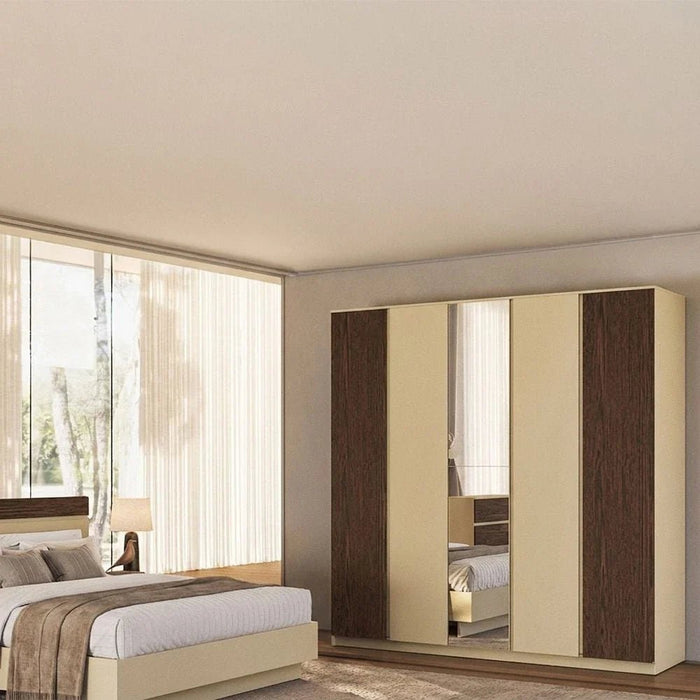 Bellano 5 Door Wardrobe With Mirror - Taupe/Wenge