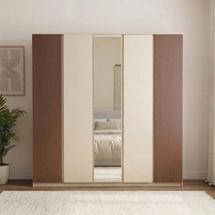 Bellano 5 Door Wardrobe With Mirror - Taupe/Wenge