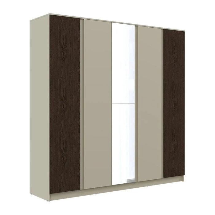 Bellano 5 Door Wardrobe With Mirror - Taupe/Wenge