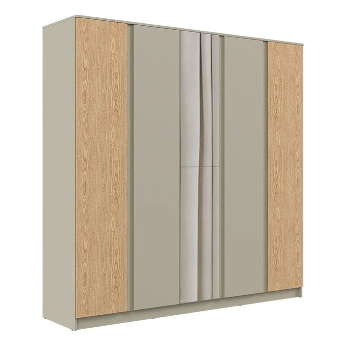 Bellano 5 Door Wardrobe  With Mirror - Taupe/Oak
