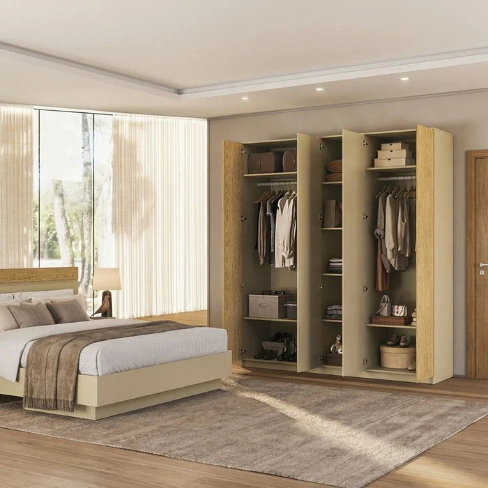 Bellano 5 Door Wardrobe  With Mirror - Taupe/Oak