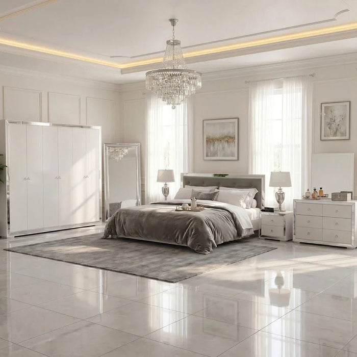 Ezekiel 180x200 King Bed-White/Silver-With 2-Year Warranty