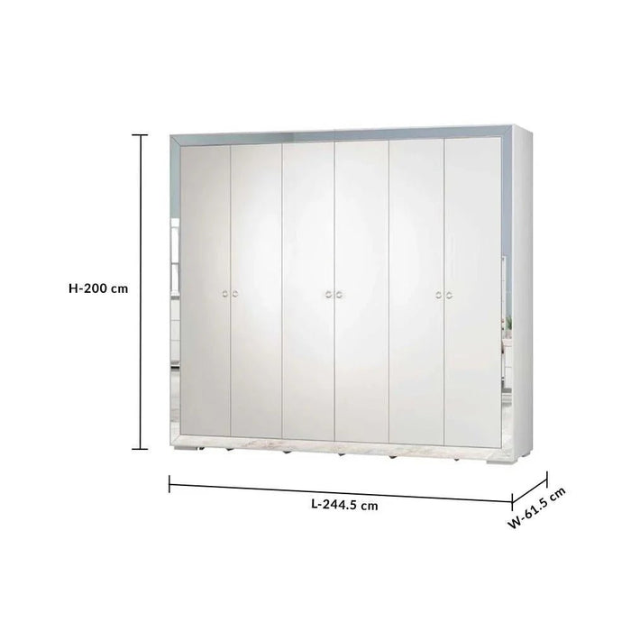 Ezekiel 6 Door Wardrobe-White/Silver