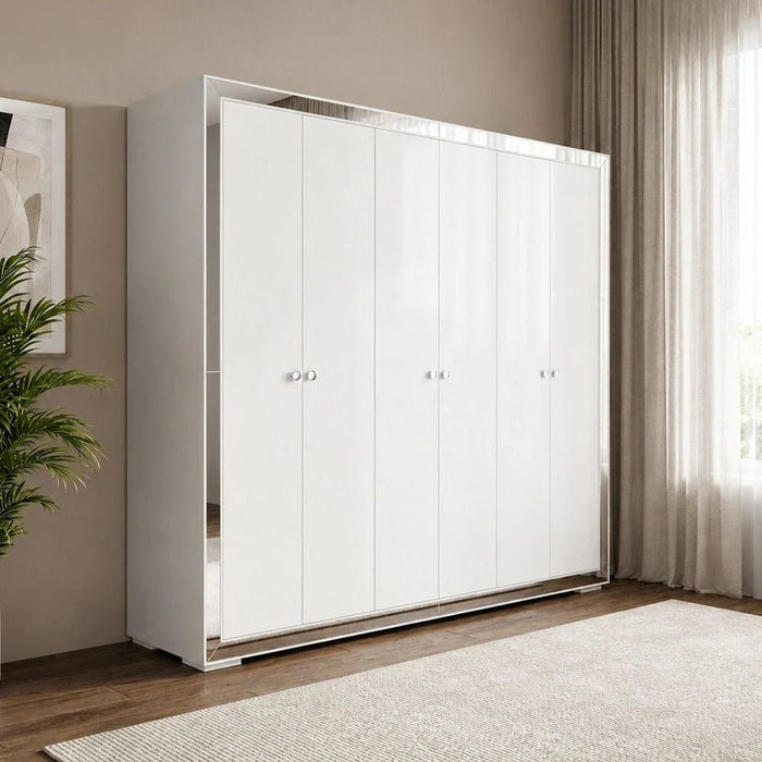 Ezekiel 6 Door Wardrobe-White/Silver