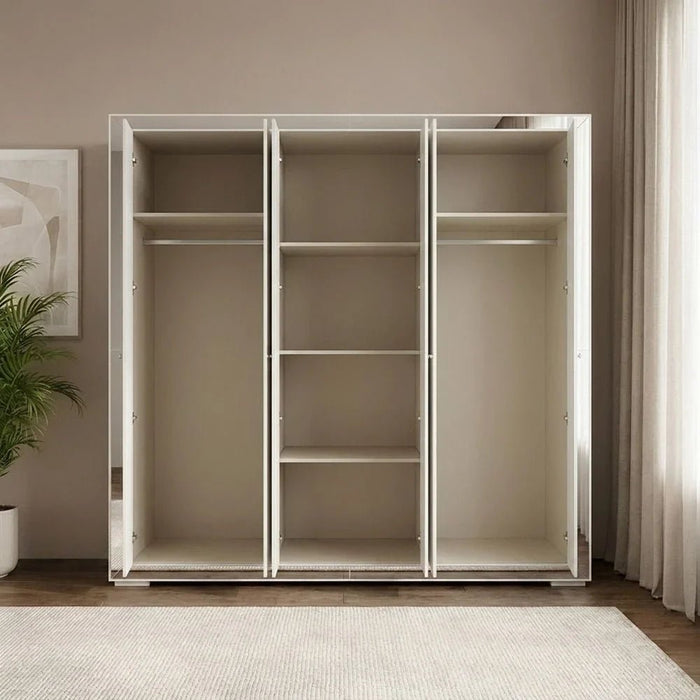 Ezekiel 6 Door Wardrobe-White/Silver