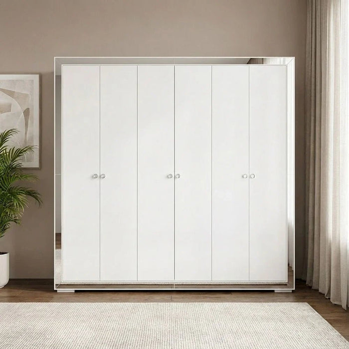 Ezekiel 6 Door Wardrobe-White/Silver