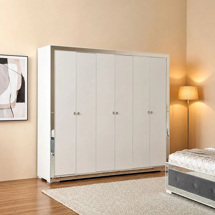 Ezekiel 6 Door Wardrobe-White/Silver