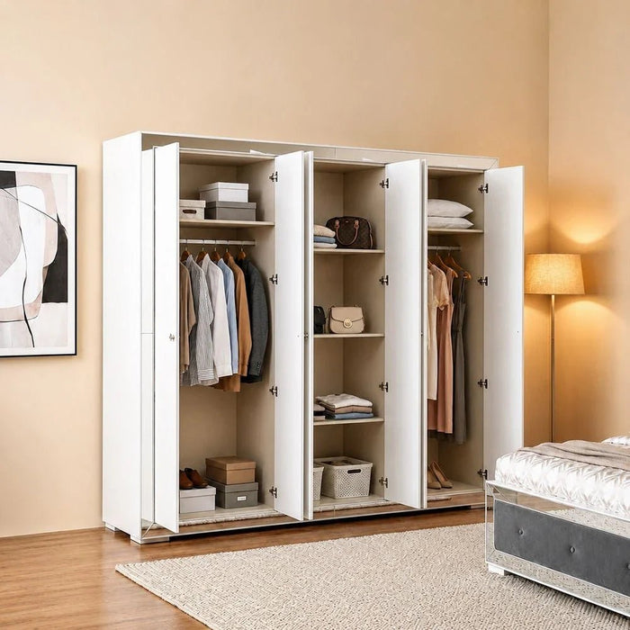Ezekiel 6 Door Wardrobe-White/Silver