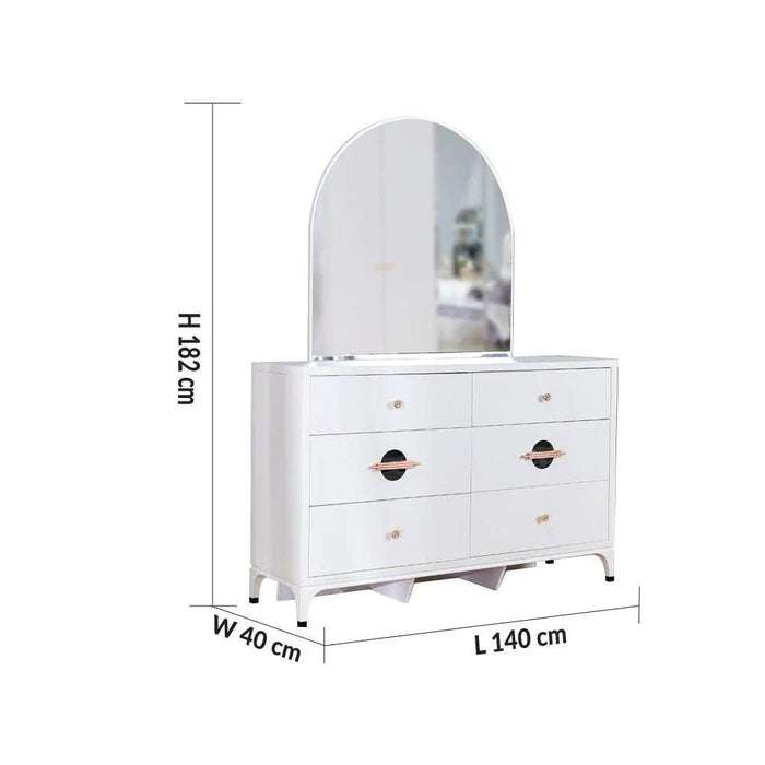 New Aloha Dresser with Mirror - White/Golden - With 2-Year Warranty