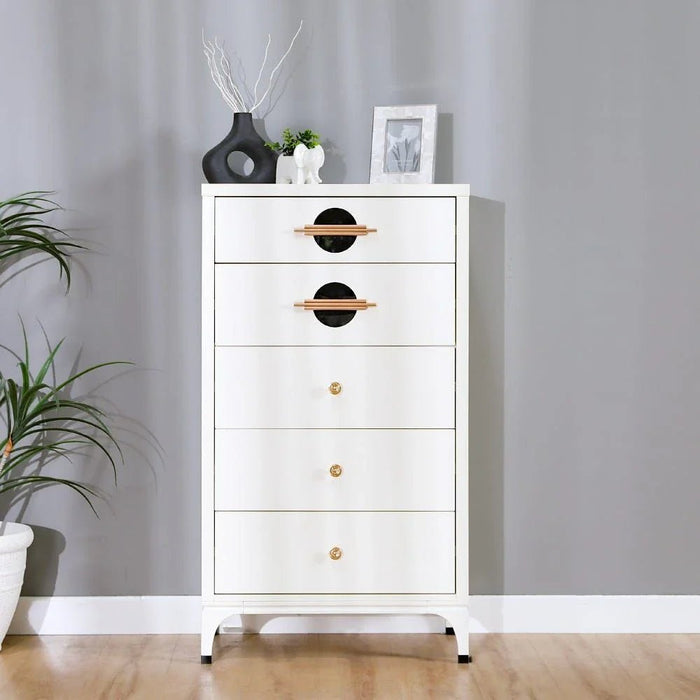 New Aloha Chest of 5 Drawers-White/Golden-With 2-Year Warranty