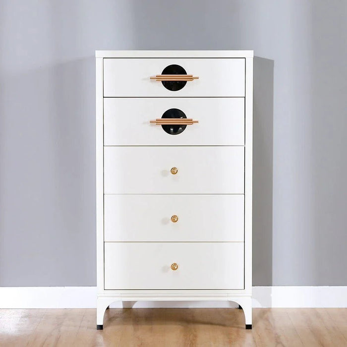 New Aloha Chest of 5 Drawers-White/Golden-With 2-Year Warranty
