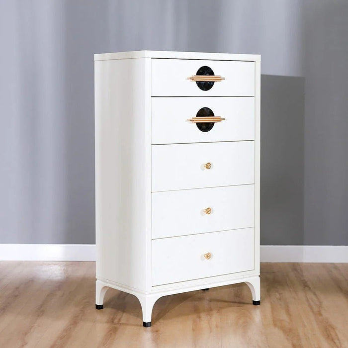 New Aloha Chest of 5 Drawers-White/Golden-With 2-Year Warranty