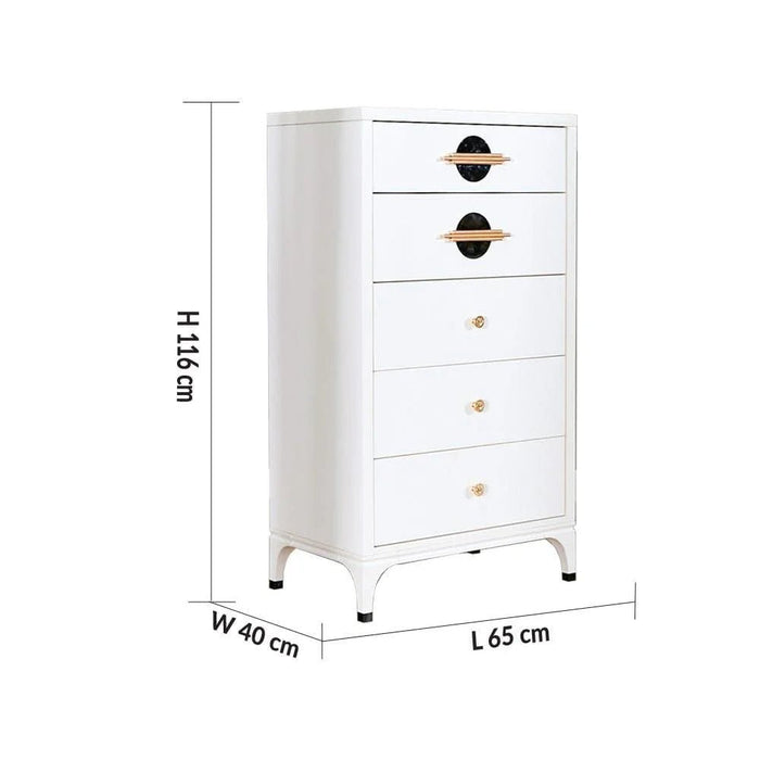 New Aloha Chest of 5 Drawers-White/Golden-With 2-Year Warranty