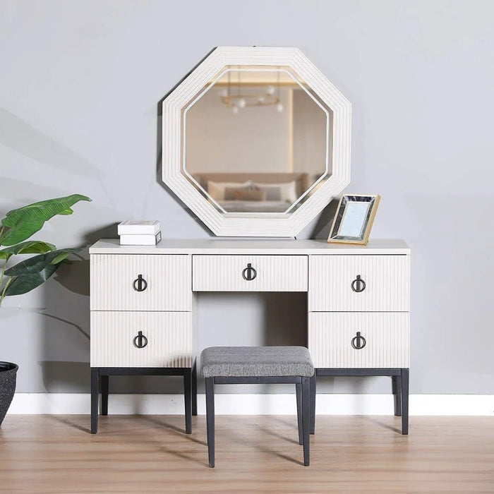 Defne Dresser with Mirror and Stool-Cream/Black-With 5-Year Warranty