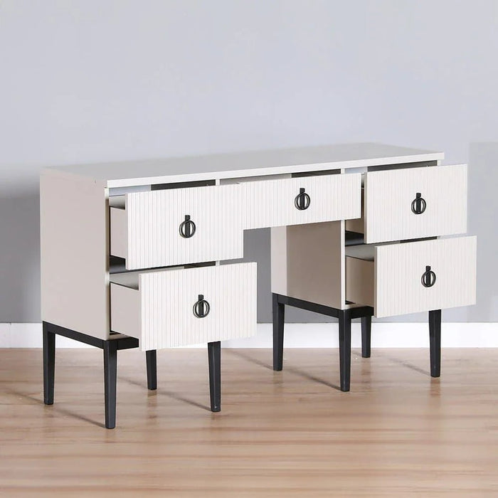 Defne Dresser with Mirror and Stool-Cream/Black-With 5-Year Warranty