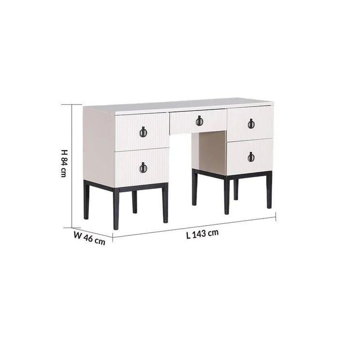 Defne Dresser with Mirror and Stool-Cream/Black-With 5-Year Warranty