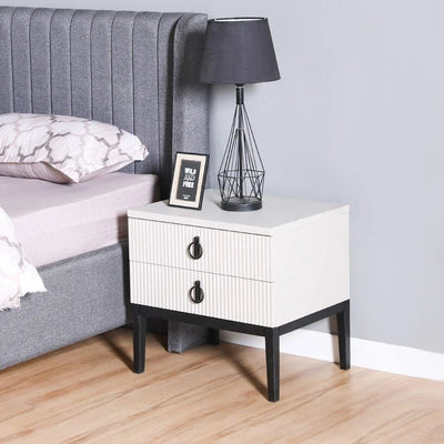 Defne Nightstand-Set of 2-Cream/Black-With 5-Year Warranty