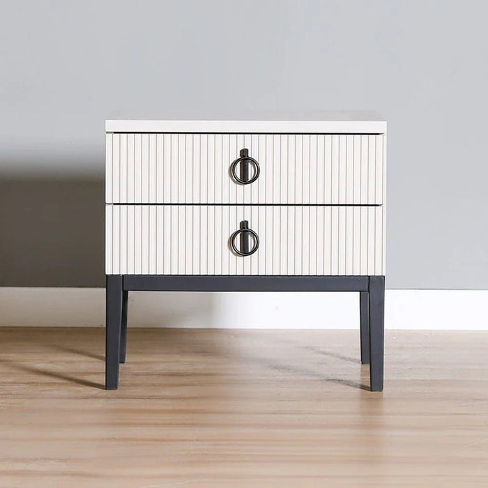 Defne Nightstand-Set of 2-Cream/Black-With 5-Year Warranty